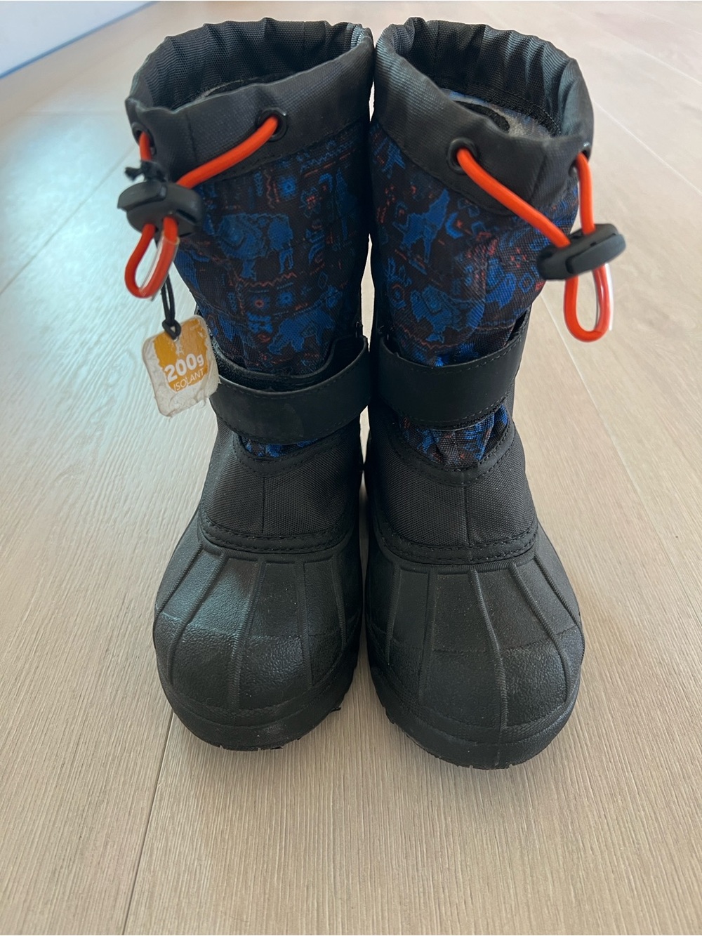 Columbia Kids Black and Blue Snow Boots with Orange Drawcords